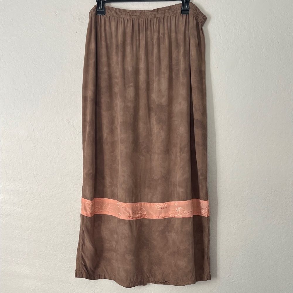 Like New! Kapu Kapu Boho Elegant Brown Maxi Skirt with Peach Accent in Size XL